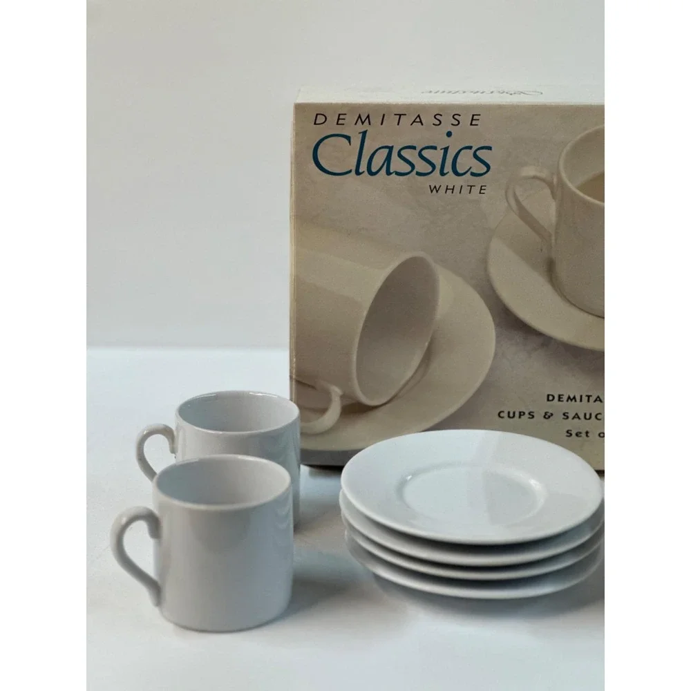 VTG Signature Housewares‎ Demitasse Cup & Saucer Set-4 White 2.5-5 Classic Retro
